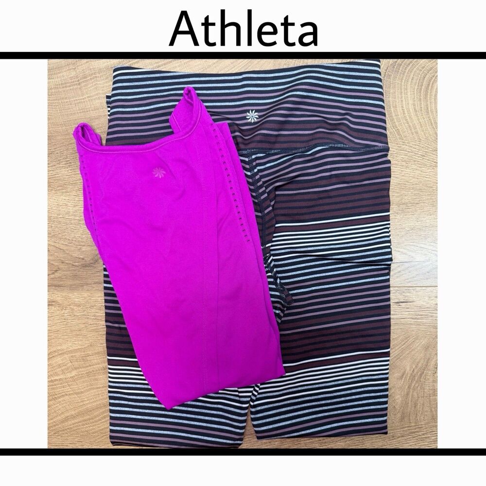 Athleta Tank Top & Leggings 2 Pc Lot Small Purple Workout Gym